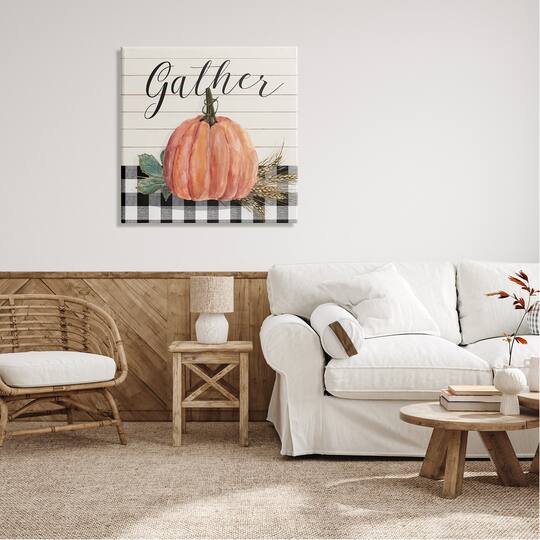 Stupell Industries Gather Seasonal Botanical Pumpkin Canvas Wall Art